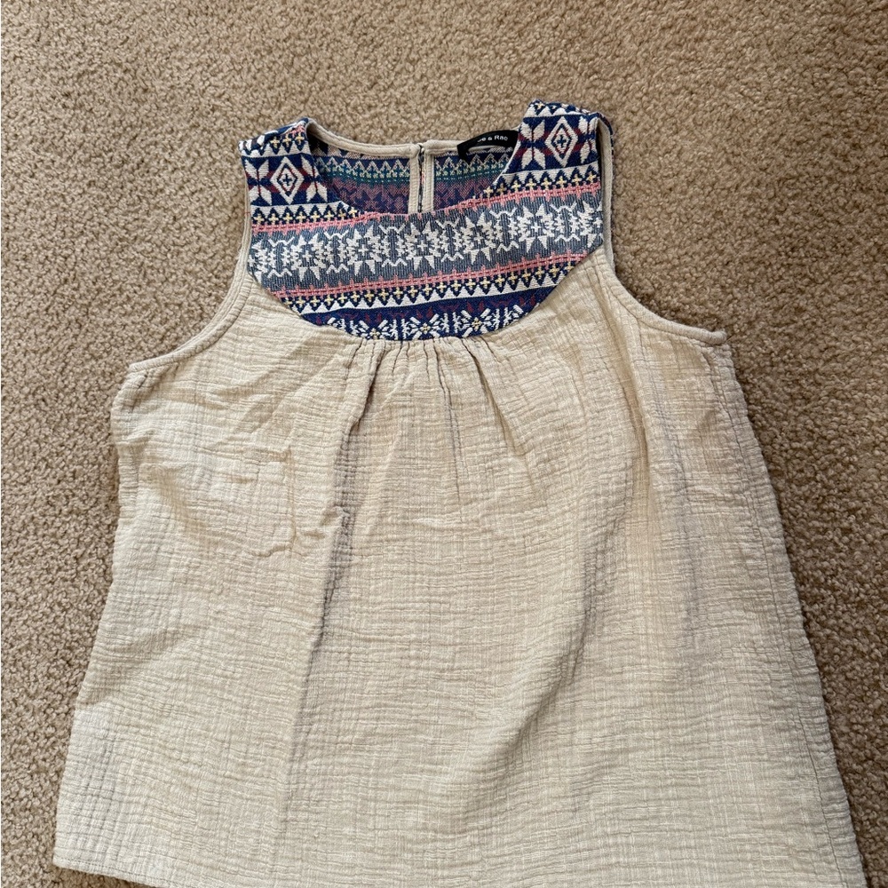 Doe & Rae Cream Tank with Navy and Pink Embroidered Yoke
